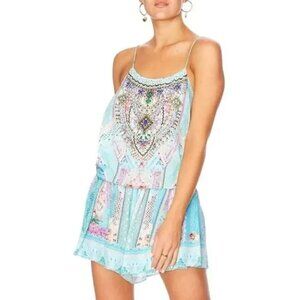 RARE! Camilla Blue Garden State Shoestring Strap Playsuit Romper Size Small b143